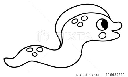 Vector black and white morey eel icon. Under the sea illustration with cute funny ocean animal. Cartoon underwater or marine murrain line clipart or coloring page for children Vector black and white morey eel icon. Under the sea illustration with cute funny ocean animal. Cartoon underwater or marine murrain line clipart or coloring page for children 116689211