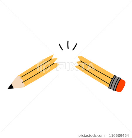 A cute illustration of a broken in half yellow pencil. Snapped crayon. 116689464