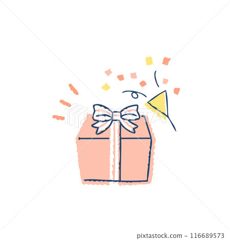 Gift box with ribbon and party crackers 116689573