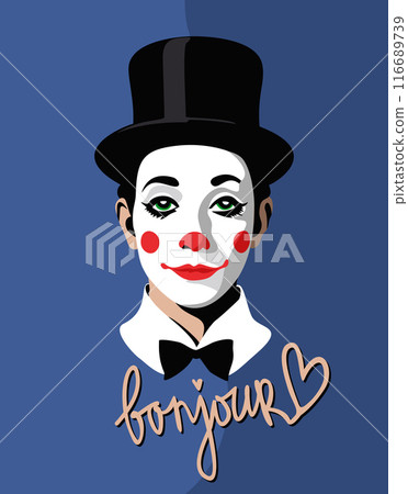 French mime face. Vector illustration with lettering French mime face. Vector illustration with lettering 116689739