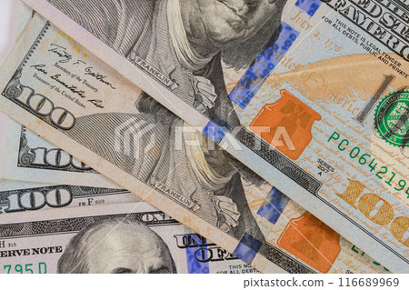 On one hundred dollar paper bill Benjamin Franklin signature, which is signature president of United States 116689969