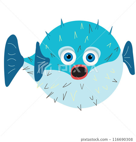 Blue blowfish wih open mouth Blue blowfish wih open mouth 116690308
