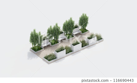 isometric top view architecture garden park landscape terrace nature design modern 3d render. 116690443