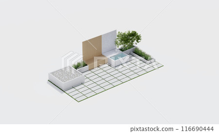 isometric top view architecture garden park landscape terrace nature design modern 3d render. 116690444