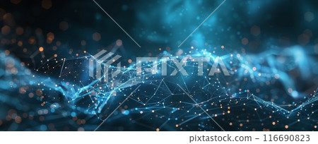 Abstract Blue Network With Glowing Lights 116690823