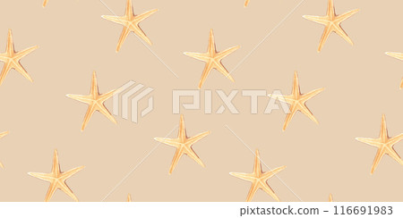 Starfish Watercolor Under the sea hand drawn seamless pattern on a beige background. For fabric, textiles, baby clothes, wallpaper, marine beach design. Starfish Watercolor Under the sea hand drawn seamless pattern on a beige background. For fabric, textiles, baby clothes, wallpaper, marine beach design. 116691983
