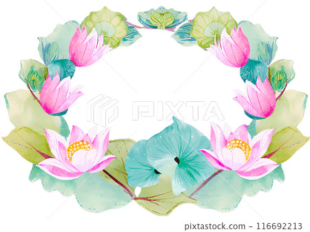 Red lotus flower frame on white background 116692213