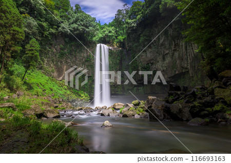 Gorogataki Falls, a spectacular sight against the blue summer sky, is a 50m-high waterfall tourist spot (Yamato Town) 116693163
