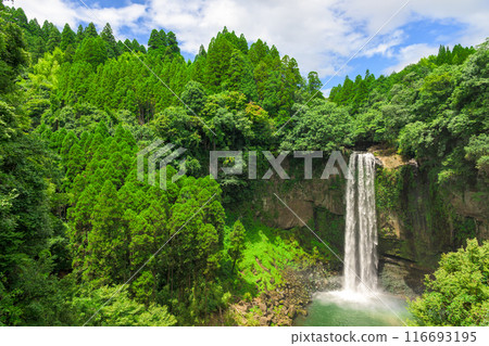 Gorogataki Falls, a tourist spot that can be seen from a suspension bridge with the blue summer sky as a backdrop, is a 50-meter-high waterfall (Yamato Town) Gorogataki Falls, a tourist spot that can be seen from a suspension bridge with the blue summer sky as a backdrop, is a 50-meter-high waterfall (Yamato Town) 116693195
