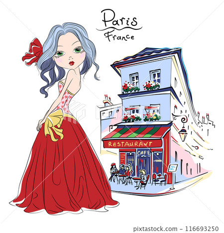 Vector cute girl in Paris 116693250