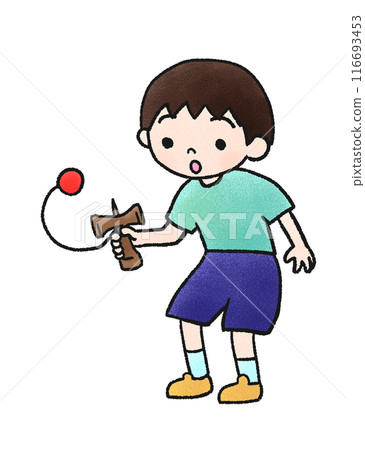 男孩玩劍玉的手繪插圖 男孩玩劍玉的手繪插圖 116693453
