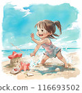 A girl playing on a sandy beach 116693502