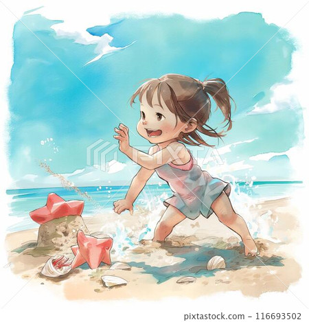 使用在一個沙灘的女孩 116693502