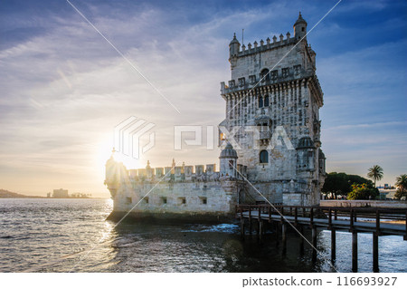 Belem Tower on the bank of the Tagus River on sunset. Lisbon, Portugal 116693927