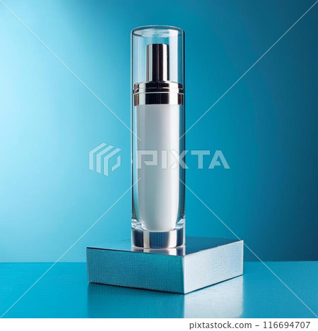 化妝品容器化妝品包裝藍色背景攝影樣機 化妝品容器化妝品包裝藍色背景攝影樣機 116694707