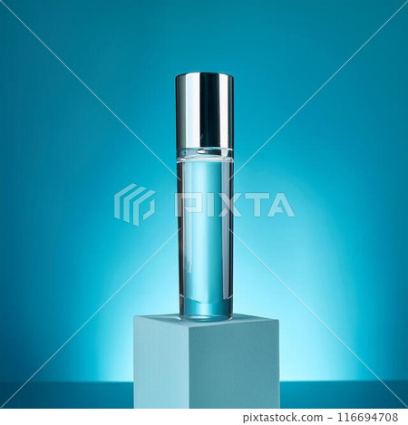 Cosmetic container, cosmetic package, blue background, photography mockup Cosmetic container, cosmetic package, blue background, photography mockup 116694708