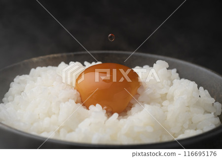 Raw egg on rice: Eggs with soy sauce 116695176