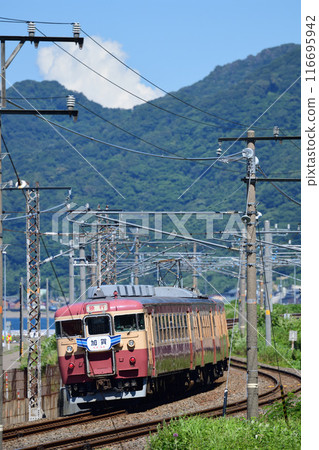 以米山為背景的越後心跳鐵道觀光特快列車 116695942