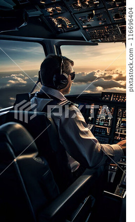 Jet pilot heading towards the sunrise Jet pilot heading towards the sunrise 116696404