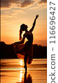 Silhouette of a ballet dancer in the sunset 116696427