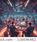 People clapping in a futuristic office 116696462
