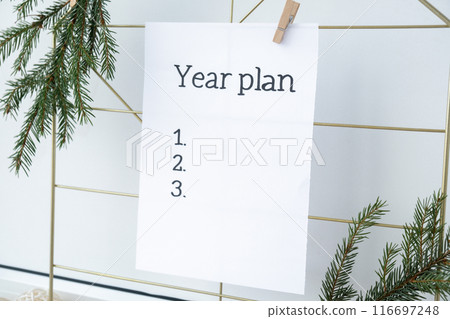 Action board YEAR PLAN new year's resolutions on colorful sticky notes. Making promises for new year, setting goals. Dream year Action board YEAR PLAN new year's resolutions on colorful sticky notes. Making promises for new year, setting goals. Dream year 116697248
