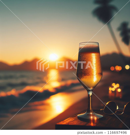 Beautiful beach and grass at sunset 116697496