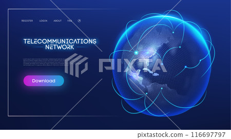 Telecommunications network with glowing globe and connections 116697797
