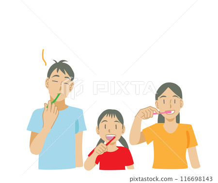 Illustration of a family brushing their teeth Illustration of a family brushing their teeth 116698143