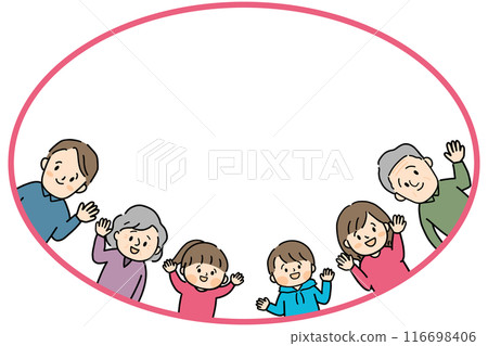 Three-generation family and speech bubble frame Three-generation family and speech bubble frame 116698406