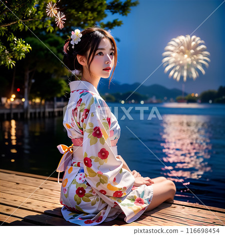 晚上穿著浴衣放鬆的女人 116698454