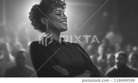 a woman speaks in front of people 116699599