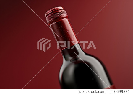 bottle of red wine with a red cap with Generative AI 116699825