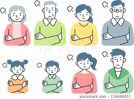 Upper body set of three generations of family with angry expressions 116699831