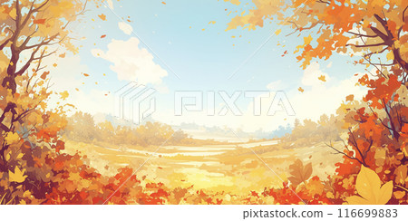 Illustration of beautiful autumn scenery with autumn leaves AI image 116699883