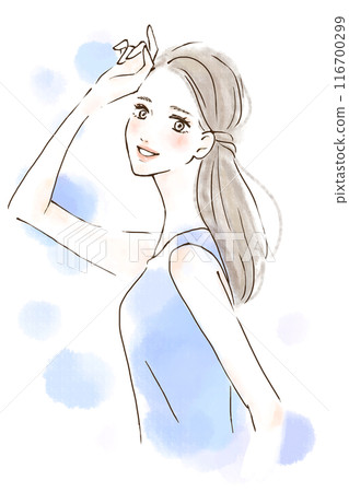 Illustration of a smiling woman - UV protection Illustration of a smiling woman - UV protection 116700299