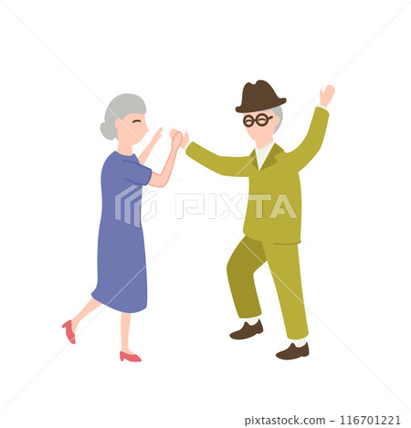 Illustration of a cute elderly couple happily high-fiving 116701221