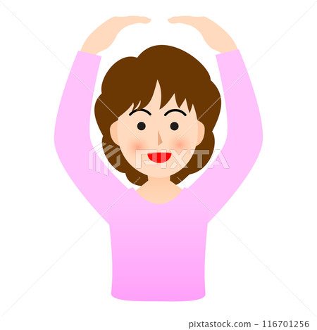 Smiling woman with permed hair making a circle with both hands Smiling woman with permed hair making a circle with both hands 116701256