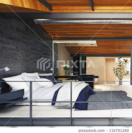 modern loft bedroom interior 116701260