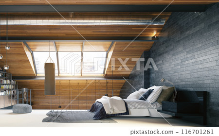 modern loft bedroom interior 116701261