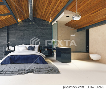 modern loft bedroom interior 116701268