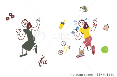 Stock illustration material of a set of women who are devoted to health management and dieting Stock illustration material of a set of women who are devoted to health management and dieting 116701559
