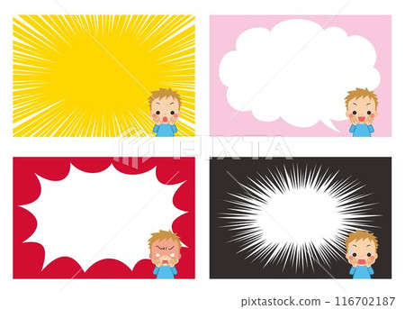 Illustration of a cute little boy calling out, set, cartoon, background, effect, upper body 116702187