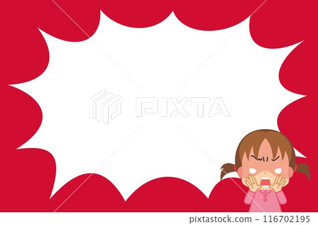 Angry and screaming cute little girl illustration cartoon background copy space template 116702195