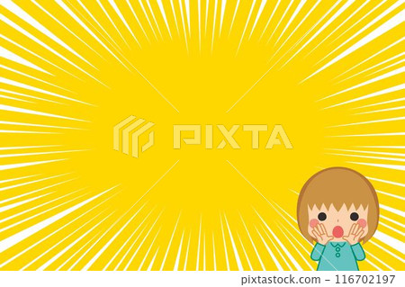 Cute little girl calling out "Hey!" illustration cartoon background copy space template 116702197