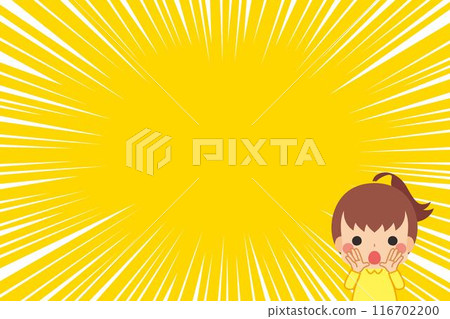 Cute little girl calling out "Hey!" illustration cartoon background copy space template 116702200