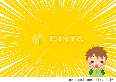 Cute little boy calling out "Hey!" illustration cartoon background copy space template 116702216