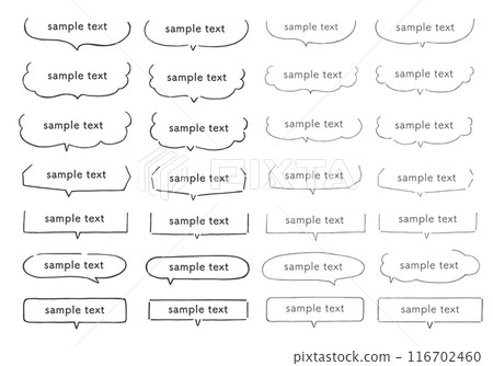 A set of slightly horizontally long hand-drawn speech bubbles (with text) 116702460