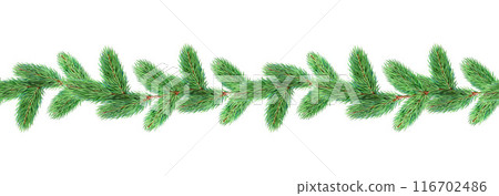 Christmas, New Year, winter border from fir tree branches element for festive design isolated on white background painted illustration Christmas, New Year, winter border from fir tree branches element for festive design isolated on white background painted illustration 116702486
