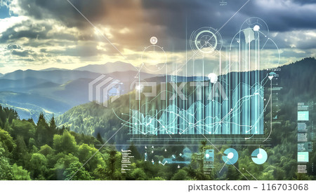 CG素材：CO2排放量圖及自然風光影像素材 116703068